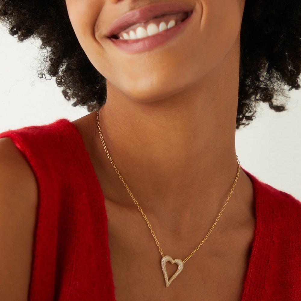 NADRI PAVE GOLD CHAIN OPEN HEART CZ PENDANT NECKLACE